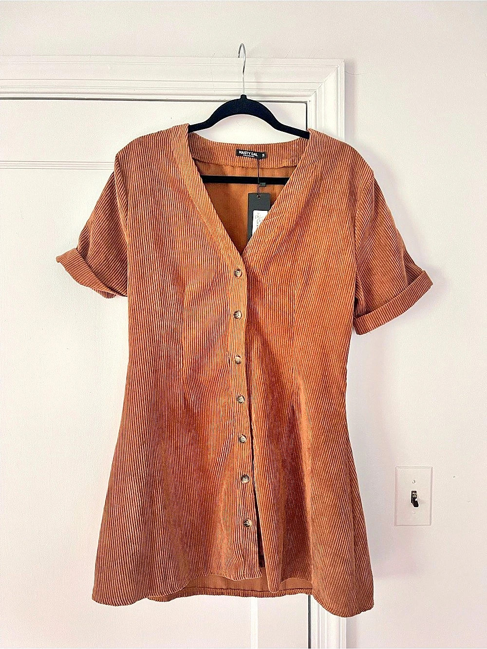 Nasty Gal Cord Button Through Mini Dress Size M